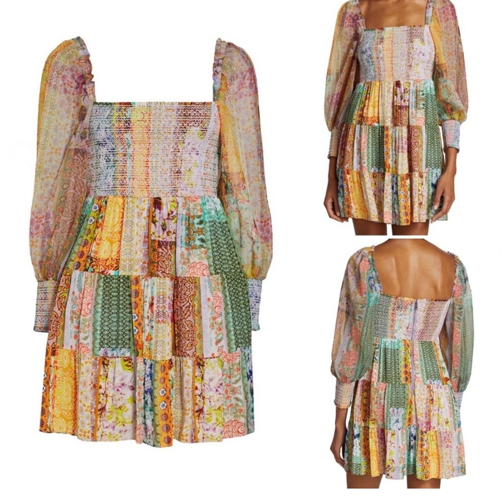 Alice + Olivia Colorful Patchwork Long Sleeve Dress